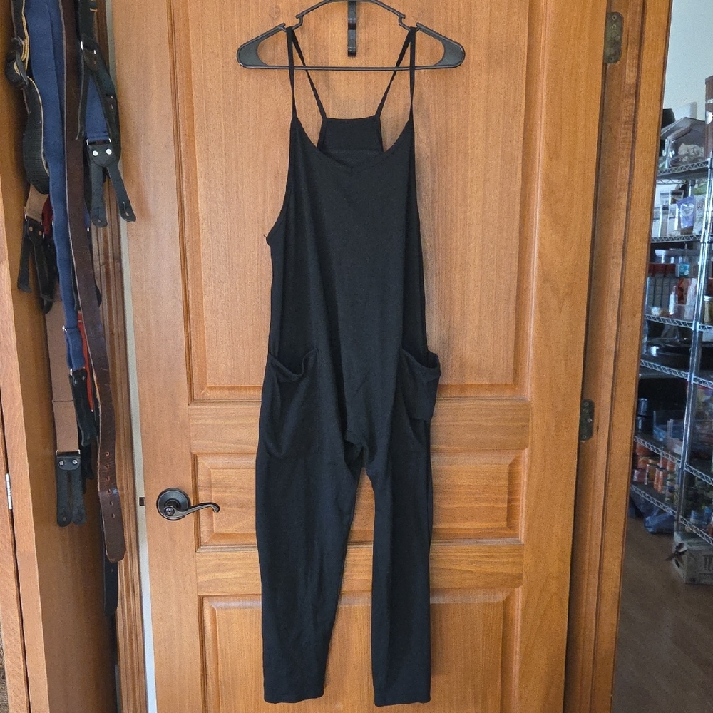 Black Women's Cotton Jumpsuit with Pockets Size Small Summer Casual